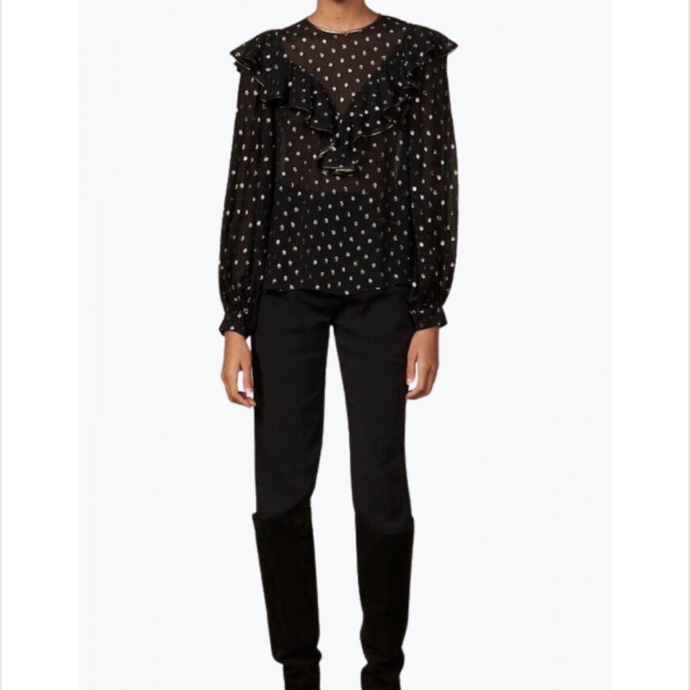 SANDRO Lurex Patterned Top In Black - Picture 3 of 10